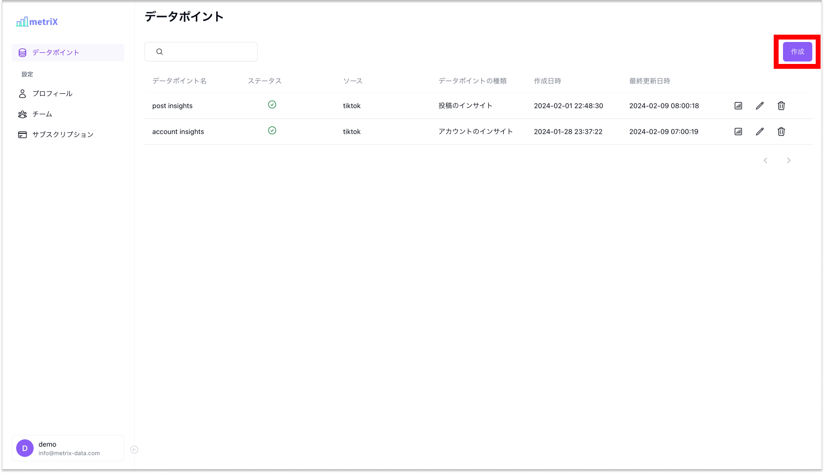 作成 をクリックします